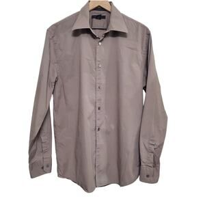 Express Button Down Dress Shirt Stretch Medium Brown Long Sleeve Mens Large